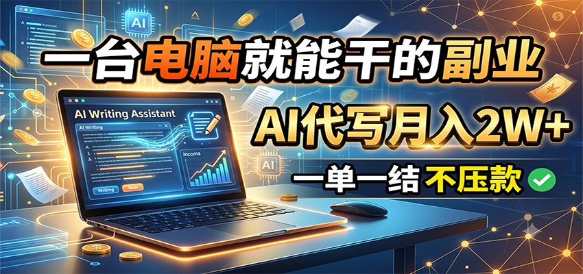一台电脑就能干的副业，AI代写月入2W+，一单一结不压款-Ai创业网
