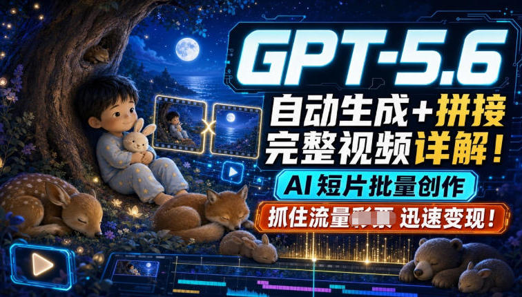 GPT-5.6自动生成+拼接完整视频详解,AI短片批量创作,抓住流量迅速变现!-Ai创业网