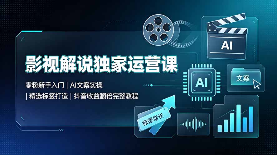 影视解说独家运营课：零粉新手入门｜AI文案实操｜精选标签打造｜抖音收益翻倍完整教程-Ai创业网