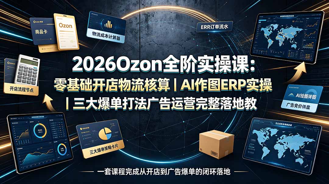 2026Ozon全阶实操课：零基础开店物流核算｜AI作图ERP实操｜三大爆单打法广告运营完整落地教程-Ai创业网