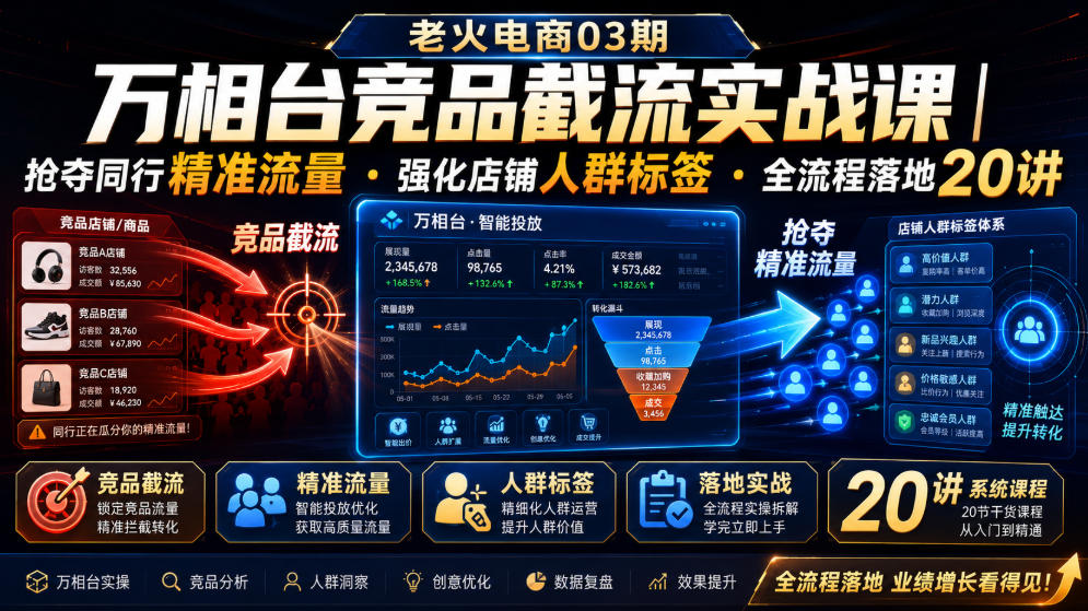 老火电商03期・万相台竞品截流实战课|抢夺同行精准流量・强化店铺人群标签・全流程落地20讲-Ai创业网