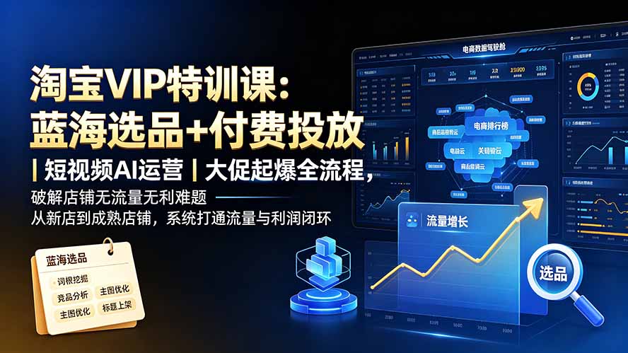 淘宝VIP特训课：蓝海选品+付费投放｜短视频AI运营｜大促起爆全流程，破解店铺无流量无利润难题-Ai创业网