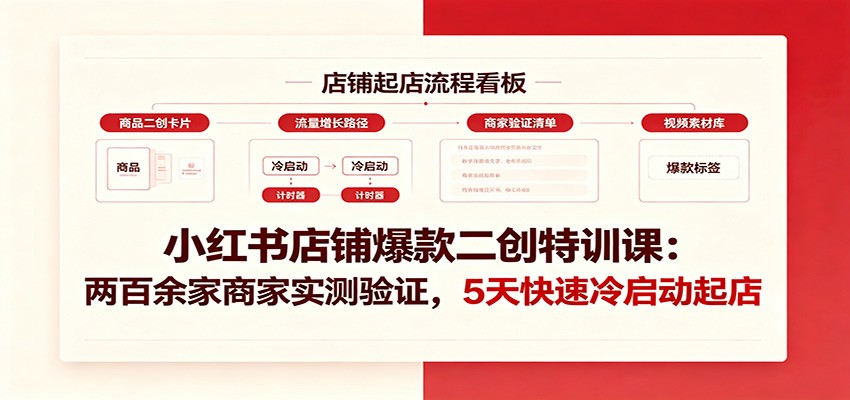 小红书店铺爆款二创特训课:两百余家商家实测验证,5天快速冷启动起店-Ai创业网