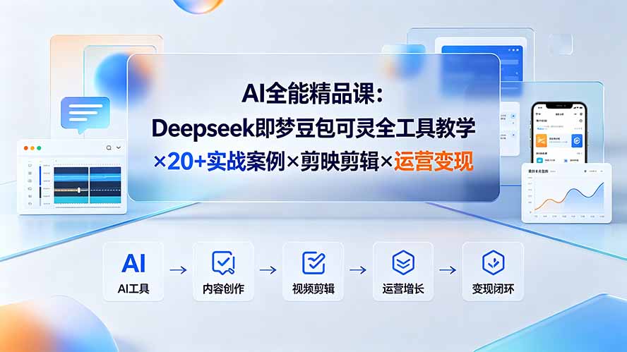 AI全能精品课：Deepseek即梦豆包可灵全工具教学×20+实战案例×剪映剪辑×运营变现-Ai创业网
