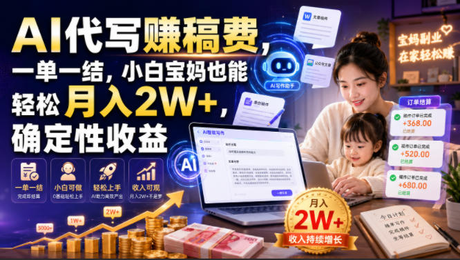 AI代写賺稿费,一单一结,小白宝妈也能轻松月入2W+,确定性收益【揭秘】-Ai创业网