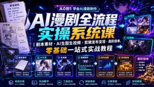AI漫剧全流程实操系统课|剧本素材・AI生图生视频・剪辑发布变现・高阶接单,零基础一站式实战教程-Ai创业网