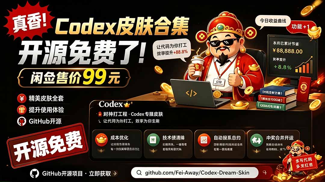 闲鱼售卖99元的Codex皮肤包,GitHub 免费开源了!让你的codex变成精美界面 Codex Dream Skin-Ai创业网