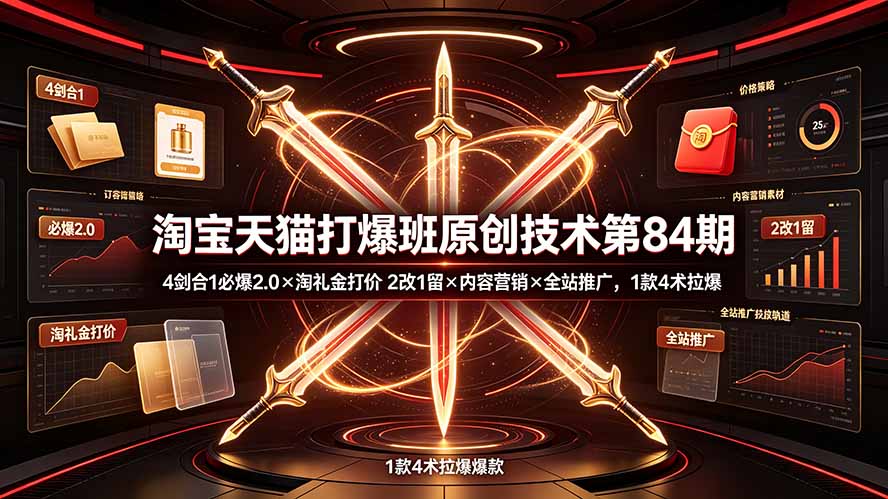 淘宝天猫打爆班原创技术第84期:4剑合1必爆2.0×淘礼金打价×2改1留×内容营销×全站推广,1款4术拉爆-Ai创业网
