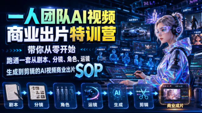 一人团队AI视频商业出片实战课：带你从零开始跑通一套从剧本、分镜、角色、运镜、生成到剪辑的AI视频商业出片SOP-Ai创业网