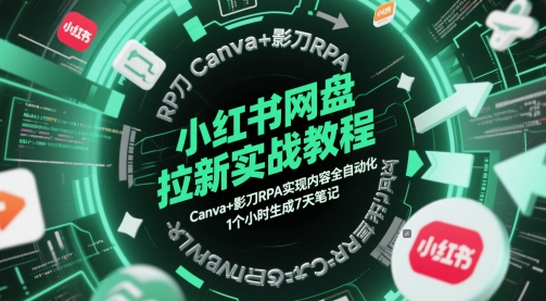 小红书网盘拉新实战教程，Canva+影刀RPA实现内容全自动化，1个小时生成7天笔记-Ai创业网