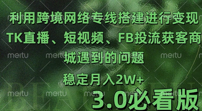 利用跨境电商网络及搭建TK直播、短视频、FB投流获客以及商城遇到的问题进行变现3.0必看版【揭秘】-Ai创业网