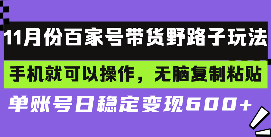 百家号带货野路子玩法 手机就可以操作，无脑复制粘贴 单账号日稳定变现…-Ai创业网