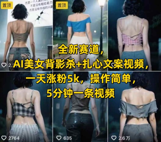 全新赛道，AI美女背影杀+扎心文案视频，一天涨粉5k，操作简单，5分钟一条视频-Ai创业网