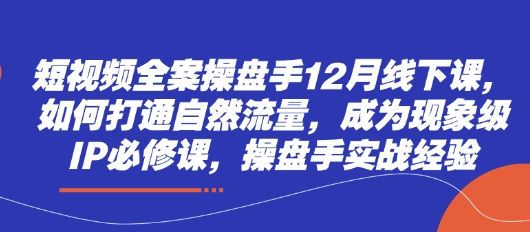 短视频全案操盘手12月线下课，如何打通自然流量，成为现象级IP必修课，操盘手实战经验-Ai创业网