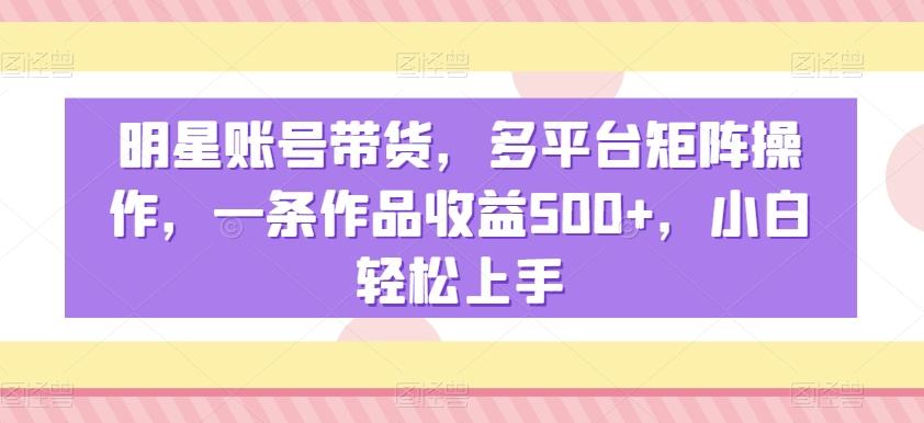 明星账号带货，多平台矩阵操作，一条作品收益500+，小白轻松上手【揭秘】-Ai创业网