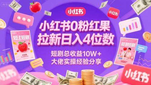 小红书0粉红果短剧拉新日入4位，数短剧总收益10W+大佬实操经验分享-Ai创业网
