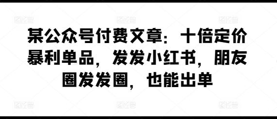 某公众号付费文章：十倍定价暴利单品，发发小红书，朋友圈发发圈，也能出单-Ai创业网