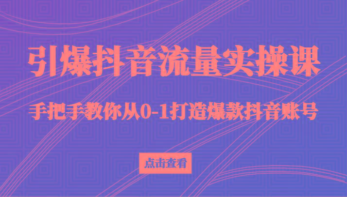 引爆抖音流量实操课，手把手教你从0-1打造爆款抖音账号(27节课)-Ai创业网