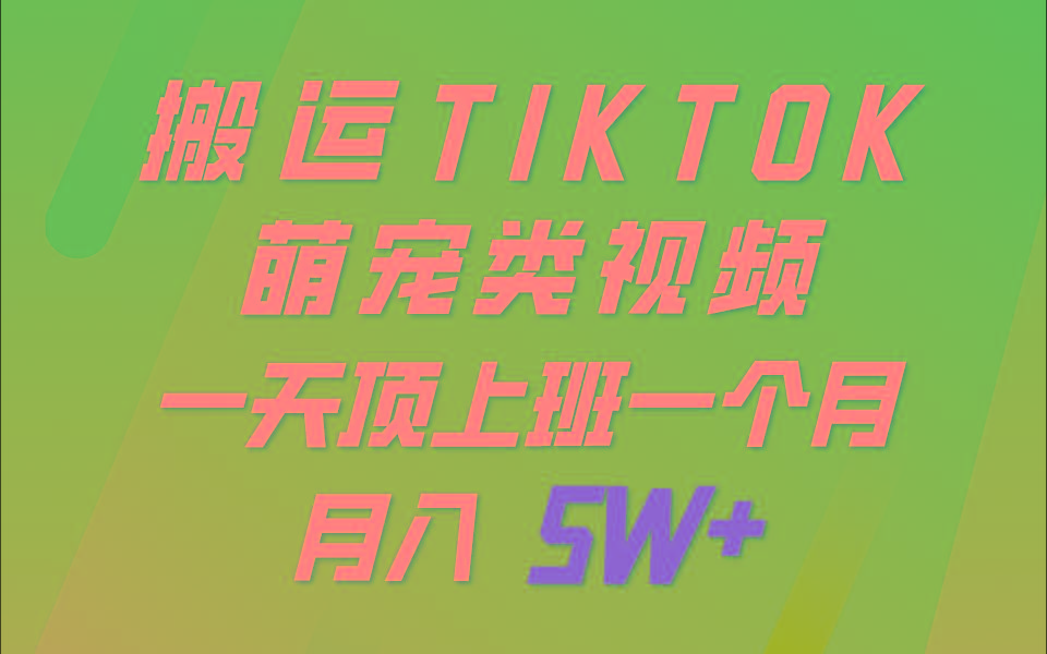 一键搬运TIKTOK萌宠类视频，一部手机即可操作，所有平台均可发布 轻松月入5W+-Ai创业网