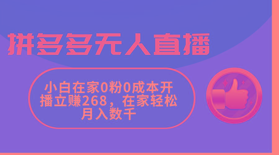拼多多无人直播，小白在家0粉0成本开播立赚268，在家轻松月入数千-Ai创业网