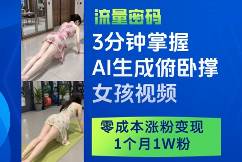 3分钟掌握AI生成俯卧撑女孩视频，零成本涨粉变现，1个月1W粉-Ai创业网