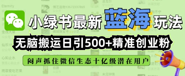 小绿书无脑搬运引流，全自动日引500精准创业粉，微信生态内又一个闷声发财的机会-Ai创业网