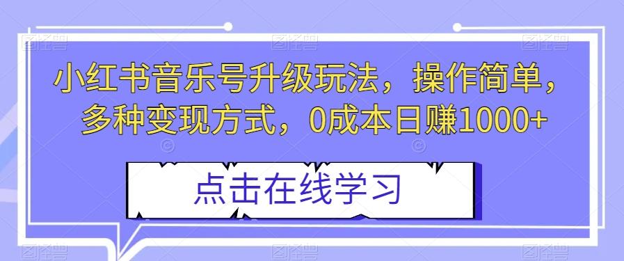 小红书音乐号升级玩法，操作简单，多种变现方式，0成本日赚1000+【揭秘】-Ai创业网