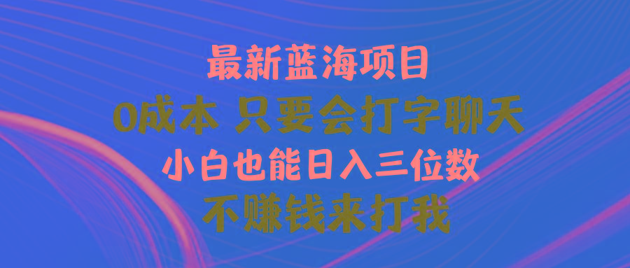 最新蓝海项目 0成本 只要会打字聊天 小白也能日入三位数 不赚钱来打我-Ai创业网