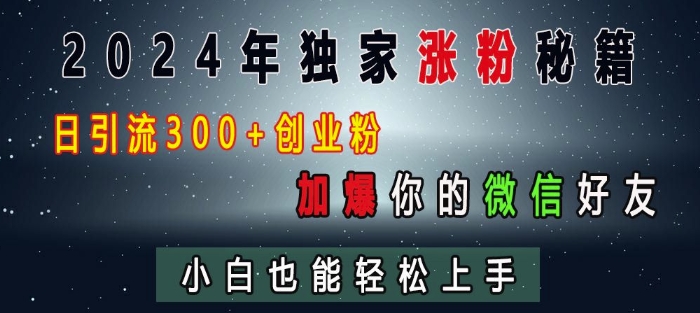 2024年独家涨粉秘籍，日引流300+创业粉，加爆你的微信好友，小白也能轻松上手-Ai创业网