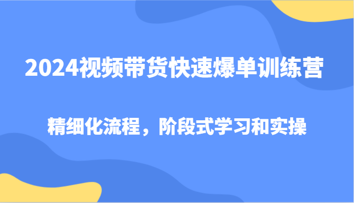 2024视频带货快速爆单训练营，精细化流程，阶段式学习和实操-Ai创业网
