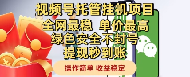 视频号托管挂G项目全网最稳，单价最高，绿色安全不封号提现秒到账，操作简单，收益稳定【揭秘】-Ai创业网