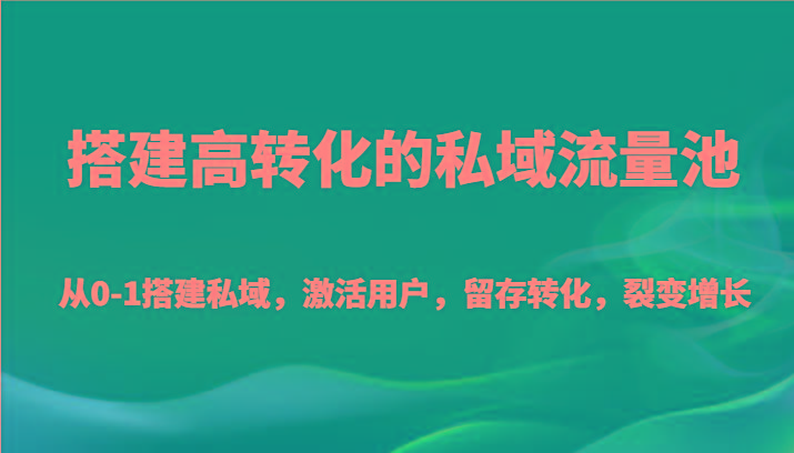 搭建高转化的私域流量池 从0-1搭建私域，激活用户，留存转化，裂变增长(20节课)-Ai创业网