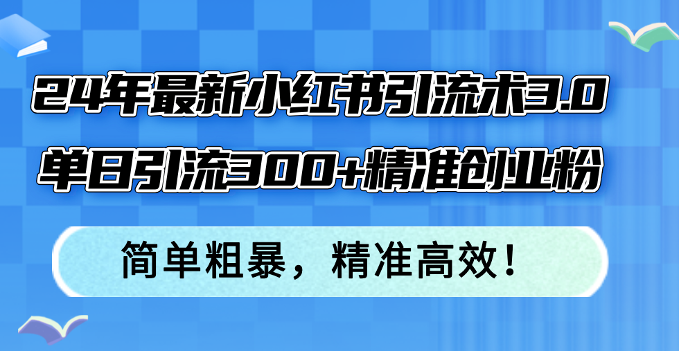 24年最新小红书引流术3.0，单日引流300+精准创业粉，简单粗暴，精准高效！-Ai创业网