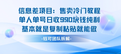 信息差项目：售卖冷门教程单人单号日收9张纯利基本就是复制粘贴就能做-Ai创业网