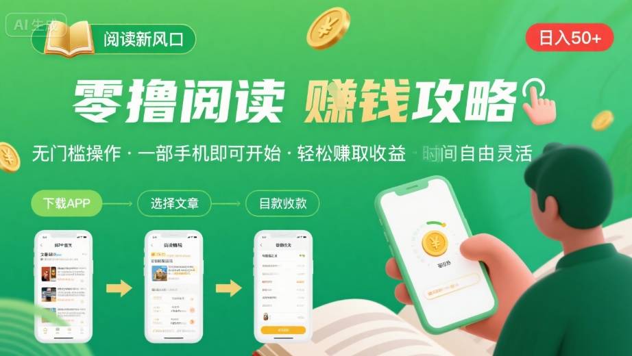 零撸阅读新风口，无门槛轻松挣，一部手机，日入 50-3张【揭秘】-Ai创业网