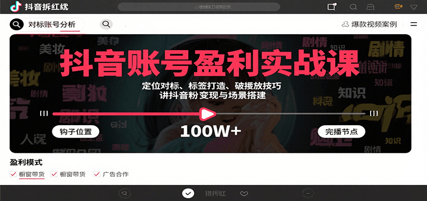 抖音账号盈利实战课，定位对标、标签打造、破播放技巧，讲涨粉变现与场景搭建-Ai创业网
