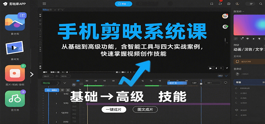 手机剪映系统课，从基础到高级功能，含智能工具与四大实战案例，快速掌握视频创作技能-Ai创业网