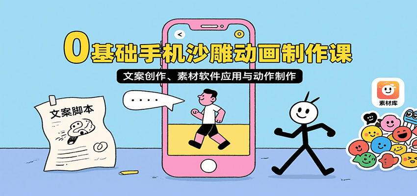 0基础手机沙雕动画制作课，文案创作、素材软件应用与动作制作-Ai创业网
