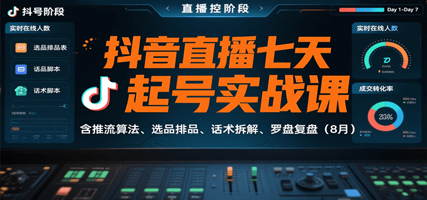 抖音直播七天起号实战课：含推流算法、选品排品、话术拆解、罗盘复盘(8月)-Ai创业网