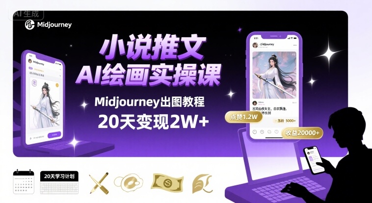 小说推文干货分享之AI绘画MJ出图实操课，用Midjourney做小说推文，20天挣2w-Ai创业网