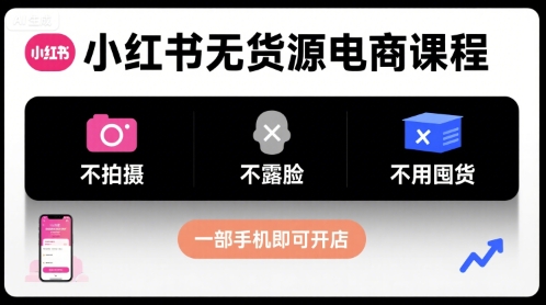 小红书无货源电商课程，不拍摄不露脸不用囤货，一部手机即可开店-Ai创业网