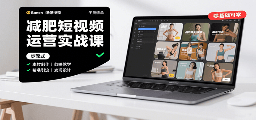 减肥短视频运营实战课：含素材制作、剪映教学，讲精准引流、变现设计与内容模板技巧-Ai创业网