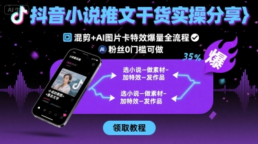 抖音小说推文干货实操分享，混剪+AI图片卡特效爆量全流程，0粉丝0门槛可做-Ai创业网