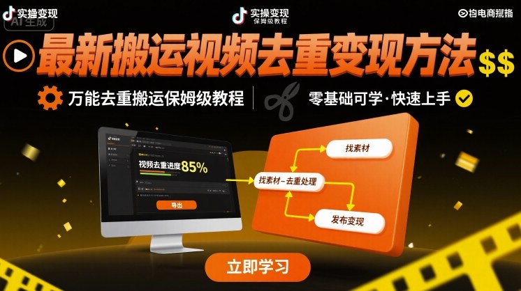 最新搬运视频去重变现方法，万能去重搬运保姆级教程-Ai创业网