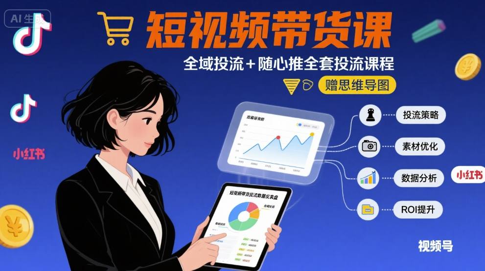 最新短视频带货课，全域投流+随心推全套投流课程+思维导图-Ai创业网