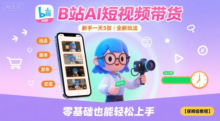 B站AI短视频带货，新手一天5张，全新玩法【保姆级教程】-Ai创业网