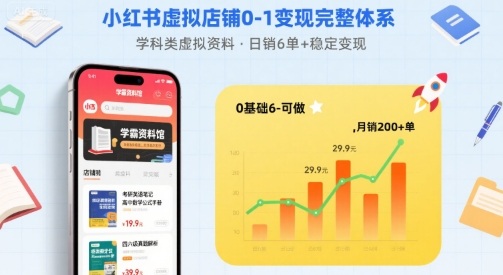 小红书虚拟店铺0-1变现完整体系：卖学科类虚拟资料，一天6张+，很稳定【已完结】-Ai创业网