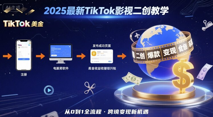 2025年最新TikTok影视二创教学，从注册到发布撸美金全流程，跨境变现新机遇-Ai创业网