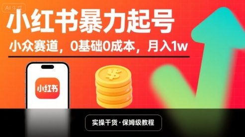 小红书暴力起号，小众赛道，0基础0成本，月入1w-Ai创业网