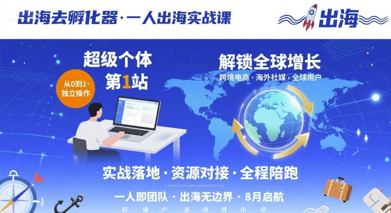 出海去孵化器，一人出海实战课，​超级个体第1站，解锁全球增长-Ai创业网